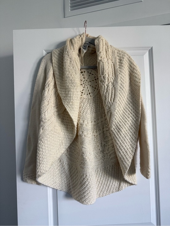bebe Sweaters - bebe Cream Open-Front Knit Cardigan with Cable and Crochet Details